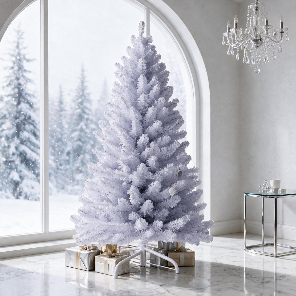 Arvioo-Kunstkerstboom-wit-PVC-210cm-buigbare-takken-metalen-voet – foto 8
