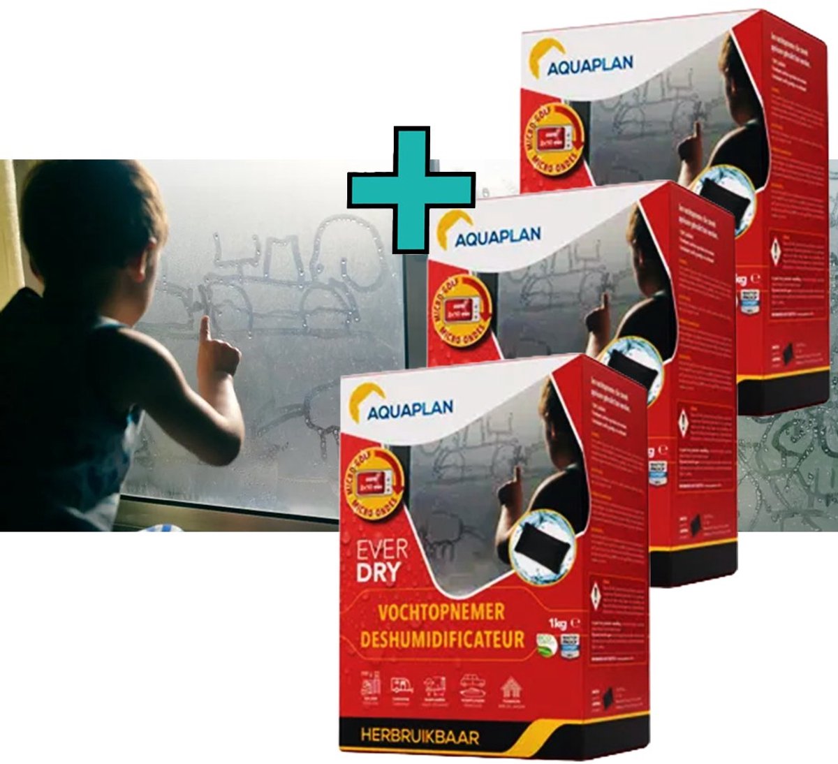 Aquaplan EverDry Ontvochtiger Zonder Navulling – Herbruikbare Vochtopnemer tegen Condens en Schimmel – 800 ml – 3x