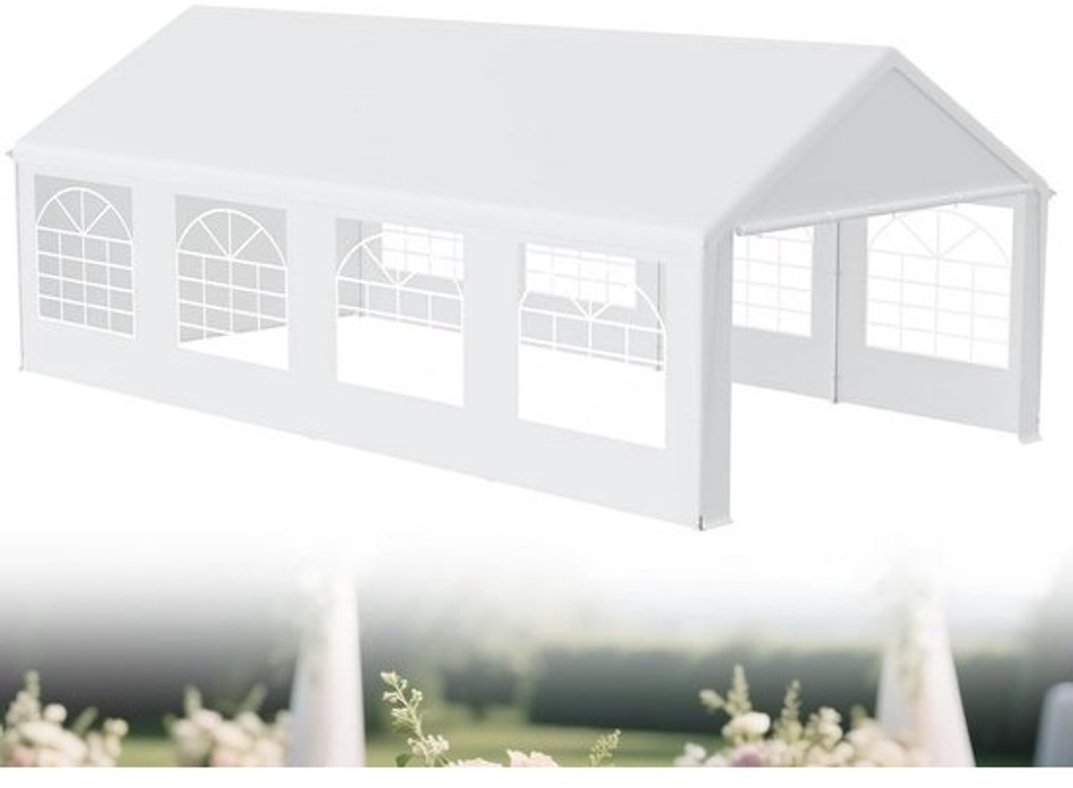 Grote Partytent 4x8m Wit - Waterdicht Paviljoen met UV50+ Bescherming en Afneembare Zijpanelen