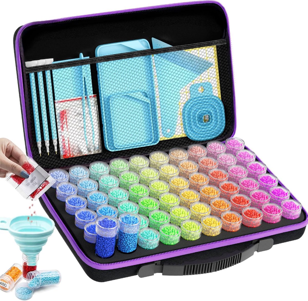 Diamond Painting Organizer - 60 Vakken Opbergbox - Opbergkoffer voor Steentjes en Accessoires - Draagbare Hobby Organizer