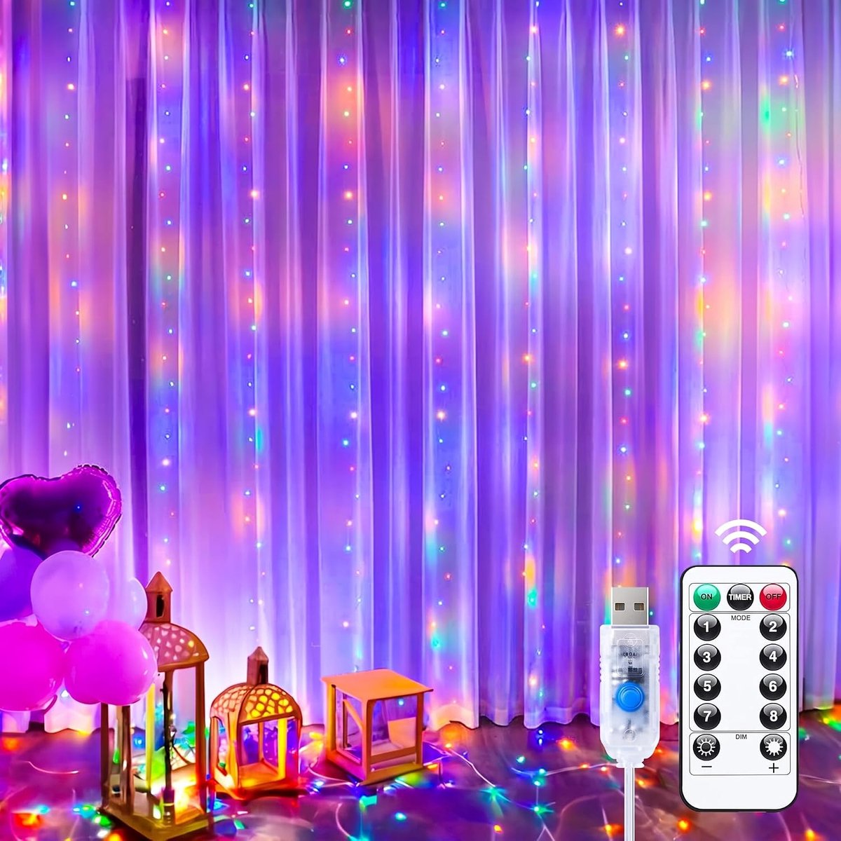 LED Lichtsnoer - 3x3 meter - 300 LED's - USB met Afstandsbediening - Waterdicht - 8 Modi - Voor Halloween- en Kerstdecoratie - 1 stuk - Gekleurd licht