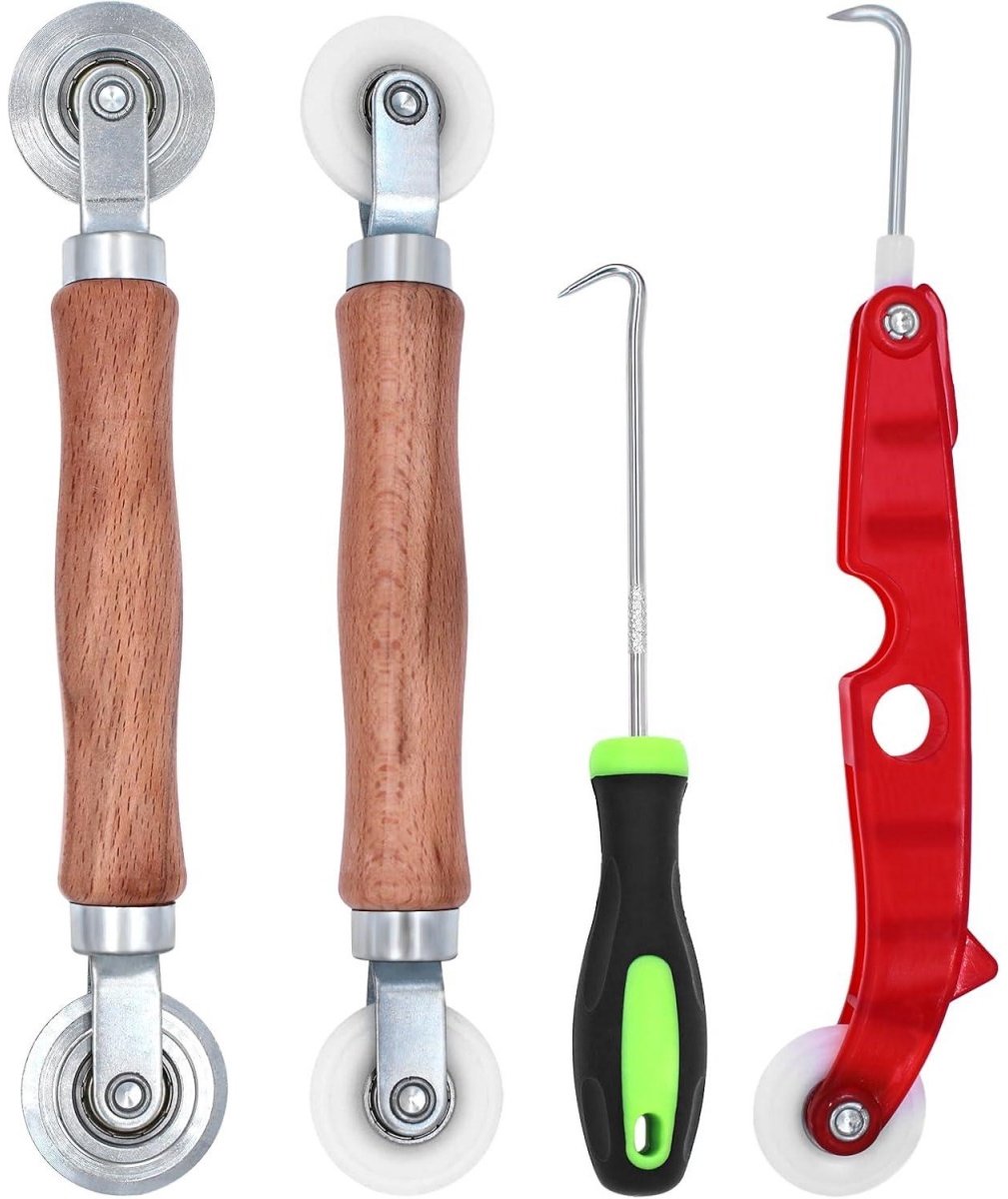 SSTRWGOOD Dubbelwiel-gereedschap – 4-delige set – Gereedschap geschikt voor horgaas en pees – Met houten handgreep – Horreparatieset – Geschikt voor oprolbare horren
