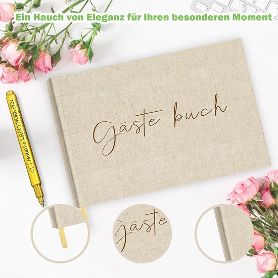 gastenboek voor bruiloft en verjaardag, 144 lege pagina's, blanco, gepersonaliseerd met elegante cover, bruiloftsgastenboek voor onvergetelijke gastenberichten — afbeelding 3