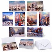 Cards & Crafts – 50 Klassieke Kerstkaarten met Enveloppen – 8 Verschillende Dessins – 15 x 10 cm – Gevouwen Kerst- en Nieuwjaarskaarten