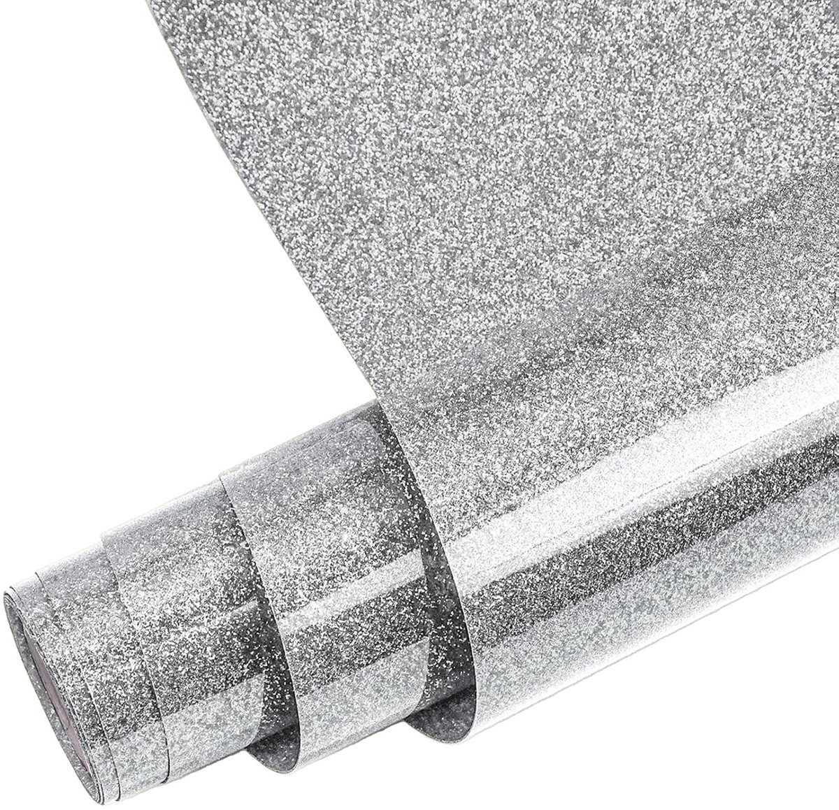 Plotterfolie Textiel, 30.5cm×1.5m Transferfolie textiel voor DIY-T-shirts, kleding en textiel (Glitter Zilver)