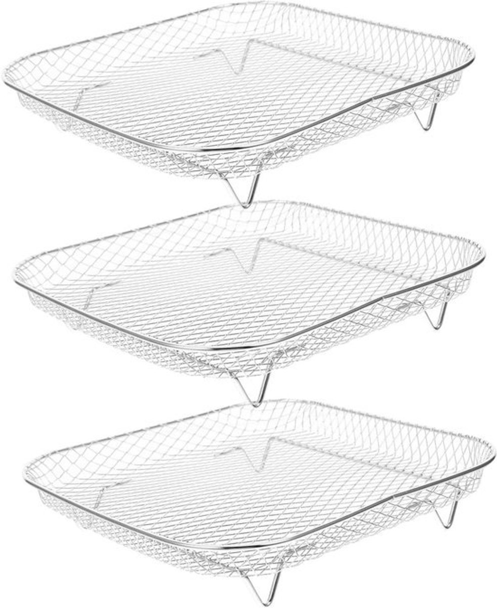 Rvs Airfryer Rek Vierkant 3pcs Airfryer Accessoires Veelzijdig Airfryer Toast Rek Voor Grillen