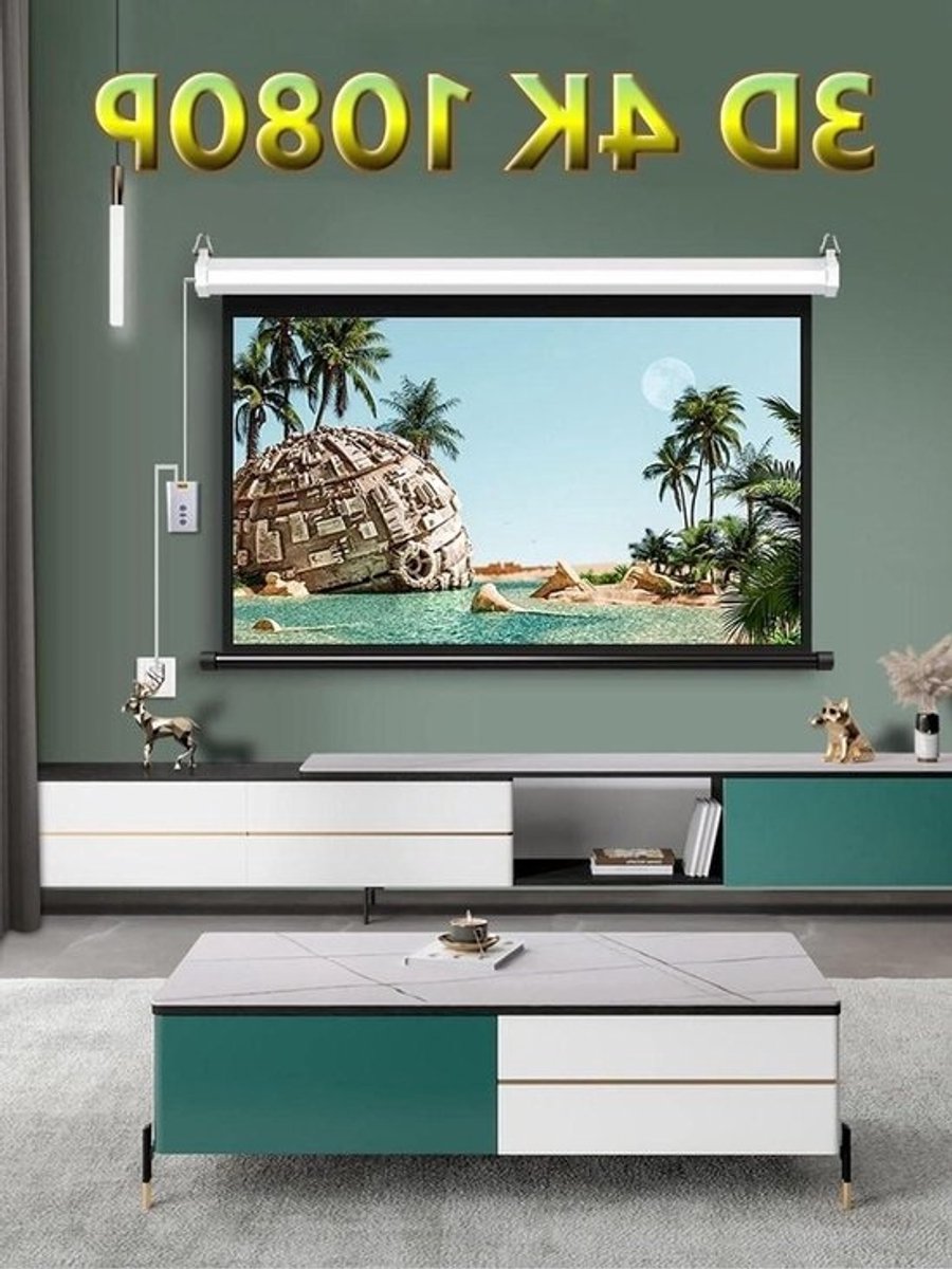Gemotoriseerd projectiescherm Buiten/binnen HD-filmscherm Muur/plafondbevestiging met afstandsbediening(Aspect Ratio 16:9)