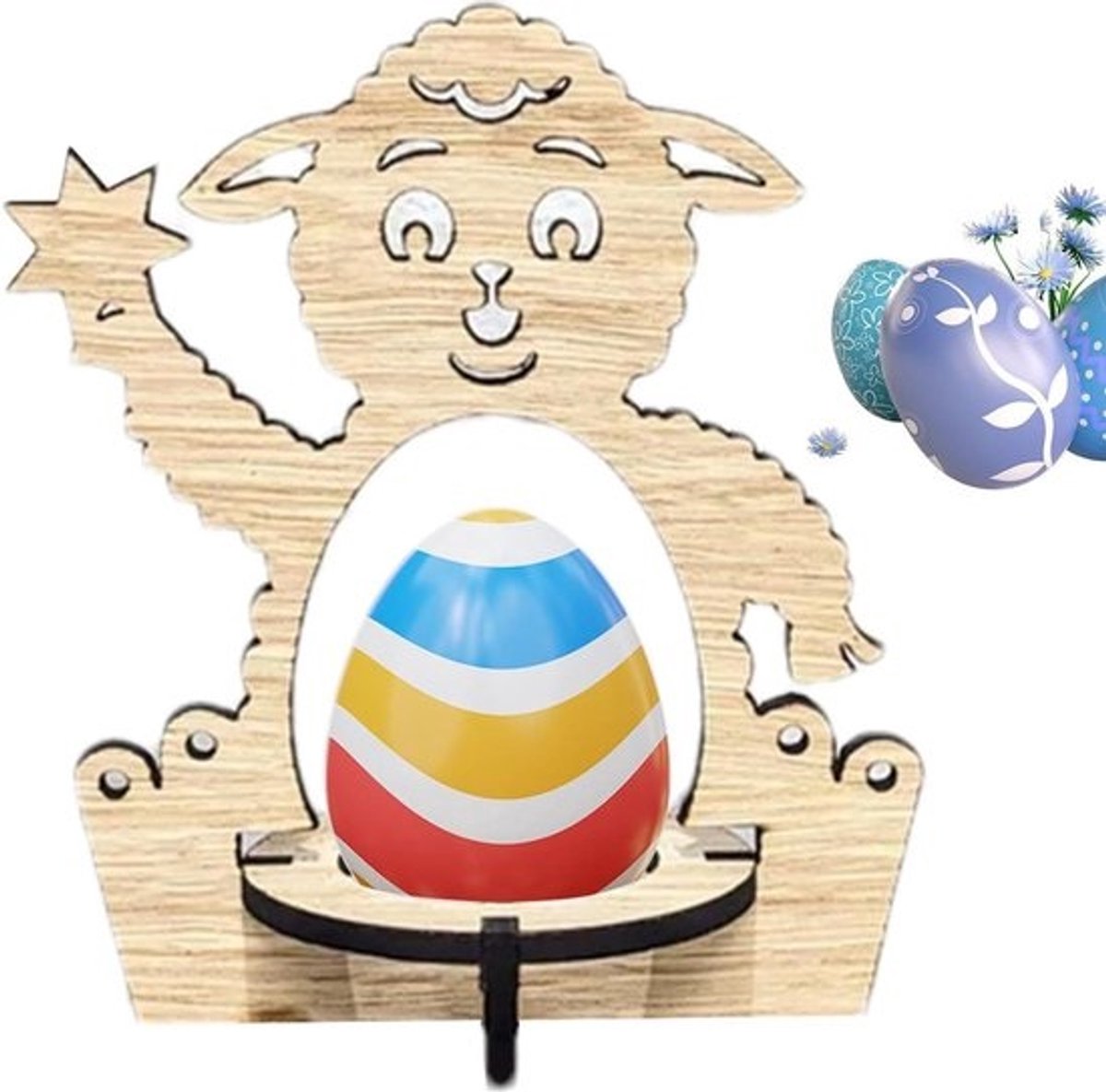 Houten eierrek - Paasei houder - Decoratief opbergen - Dierenontwerp - Tot 16.5 cm - Meerkleurig