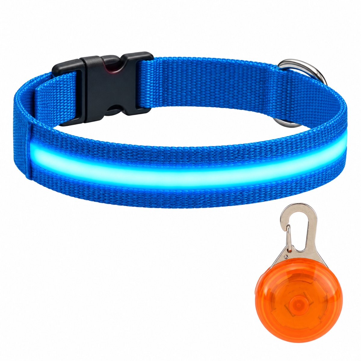 Professor Q LED Halsband Hond - Blauw M (37–46 cm) - Oranje LED Lampje - Nylon USB Oplaadbaar
