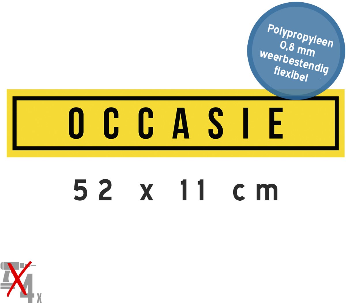 Borden autoverkoop (10x) | "Occasie" | 52 x 11 cm | Verkopen | Auto | Cars | Wagen te koop | Nummerplaat | Autohandelaar | Garagist | Kenteken | For sale | Kentekenplaat | Geel | 10 stuks