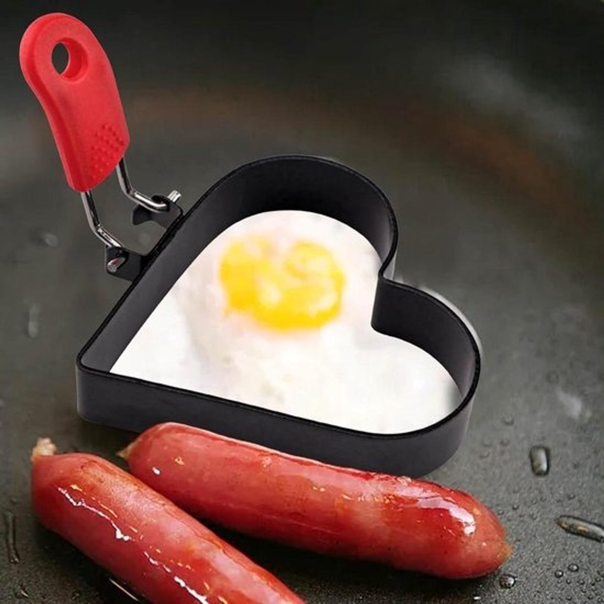 Eierring Set - Omelet Vorm - Ontbijt Maken - Antiaanbaklaag Handvat - 10cm Diameter - Zilver