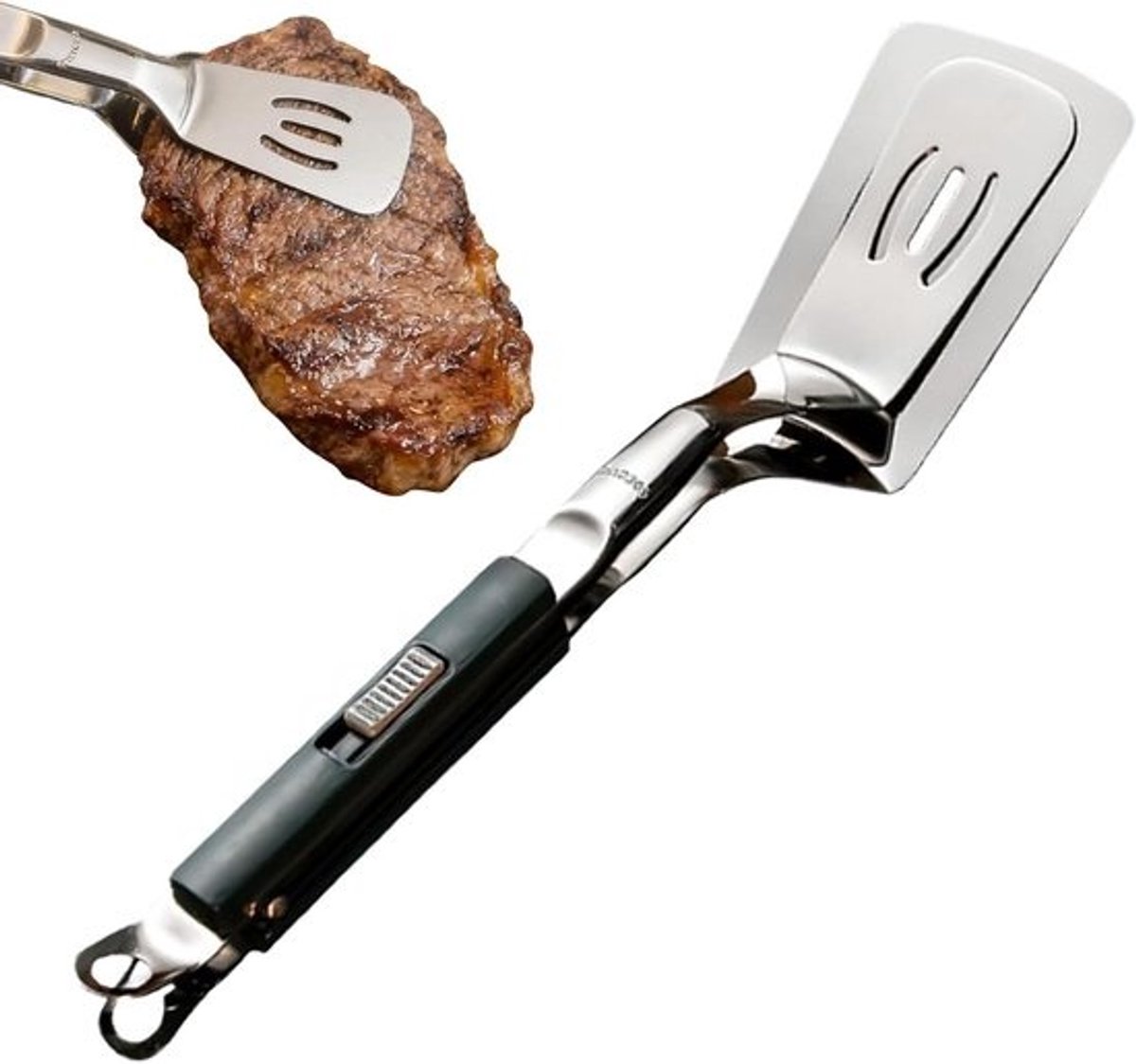 Roestvrijstalen Grilltang | Roestvrij Staal Voedsel Draaitang - Barbecue met Spatel | Voor Camping Keuken Buiten Picknick Feest Restaurant Cateraar Koken G