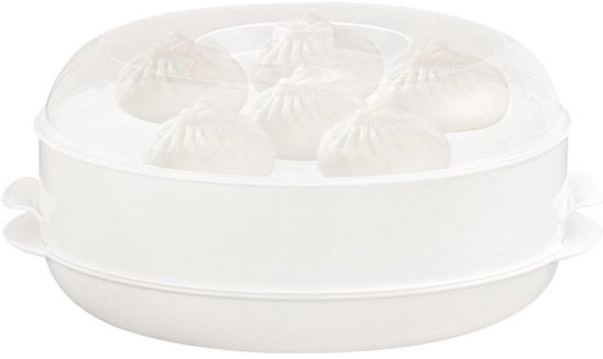 Magnetron Stoompan - Stapelbare Pan - Gezond Koken - Behoud Voedingsstoffen - 25 x 25 x 10 cm - Transparant