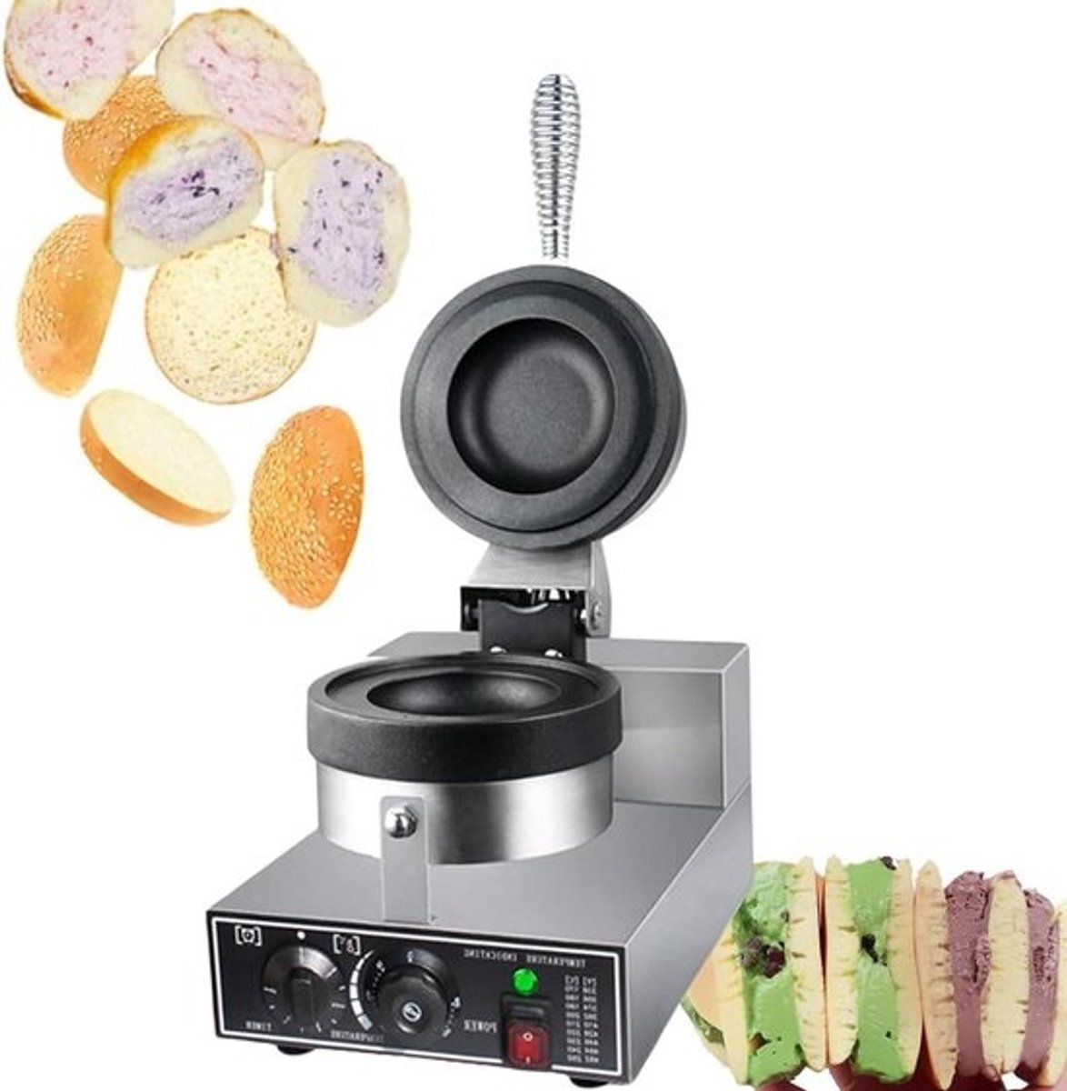 Wafelijzer Burger - Snack Maker - Snacks Maken - Dubbelzijdig Verwarmen - 11.5cm Vulling - Zilver