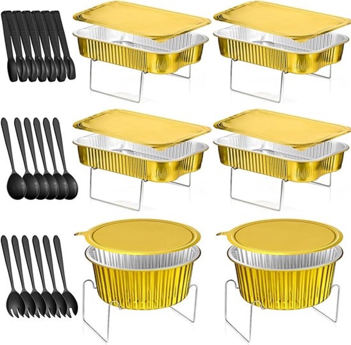 Wegwerp Chafing Gerechten - Buffet Server - Feestelijk Serveren - Gelijkmatige Warmte - 30 Stuks - Goud Zwart