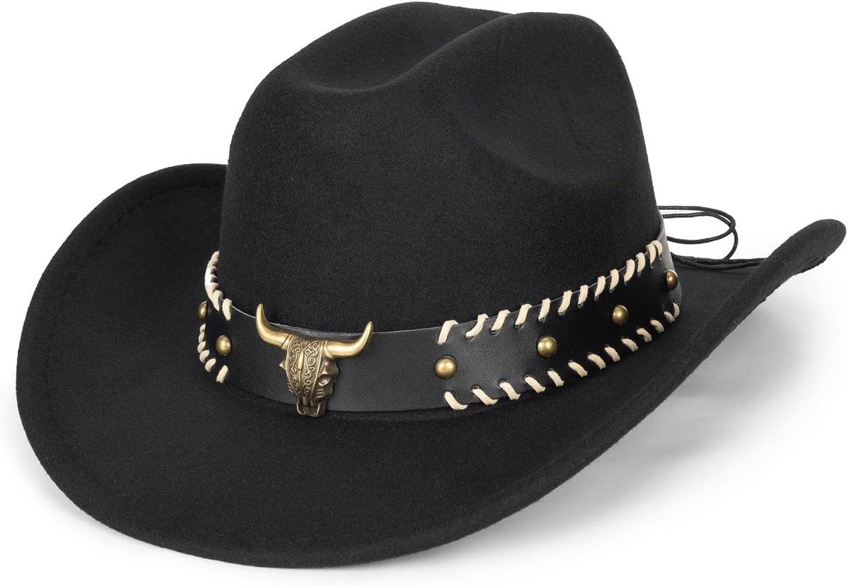 Cowboy Cowgirl Hoed voor Vrouwen Mannen Westerse Stijl Brede Rand Vilt Fedora Panama Hoed met Afneembare Riem Gesp