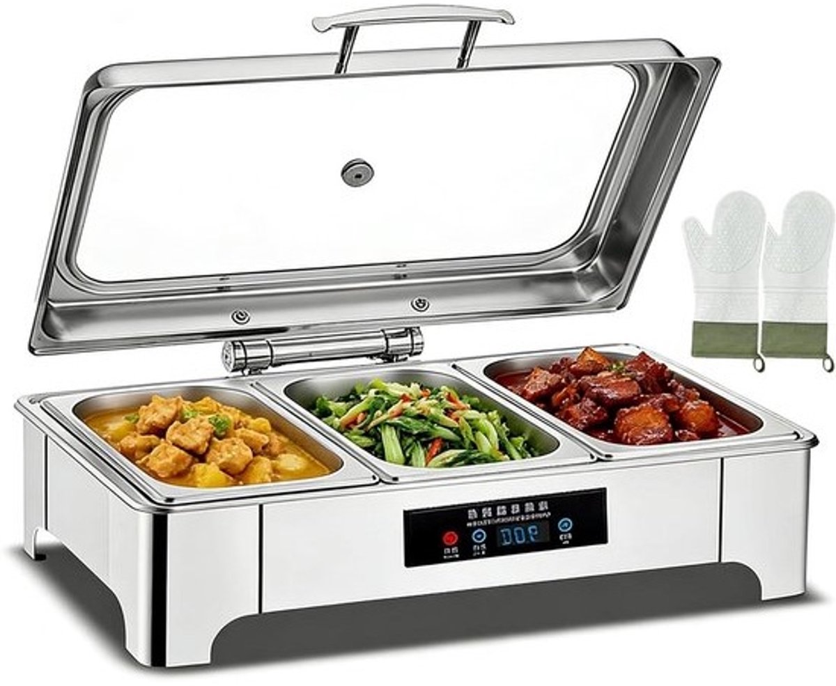 Roestvrij staal Chafing Schotel - Buffet Warmer - Feesten en Evenementen - Digitaal Display - 135 liter - Zilver
