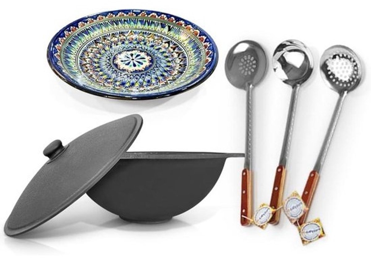 Gietijzeren Kazan - Oosterse pan wok - Plov koken - Traditioneel ontwerp - 12 liter 42.5 cm - Zwart