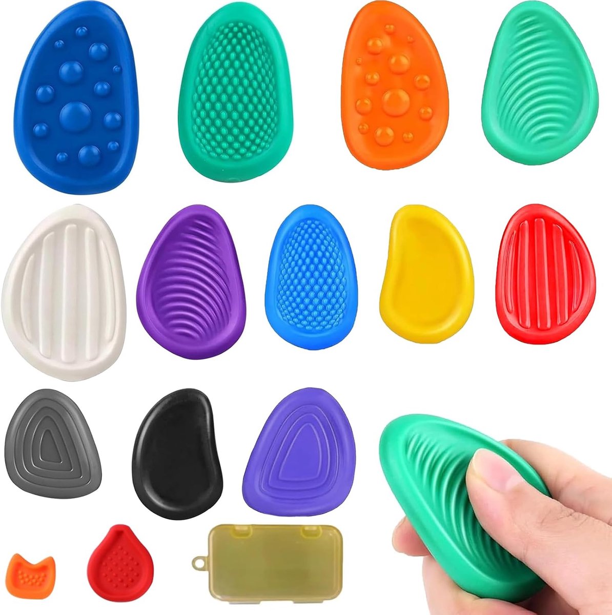 speelgoed sensorische stenen – 14-delige set – siliconen speelgoed voor kinderen – stressverlichting – autisme & ADHD hulp – compact & draagbaar