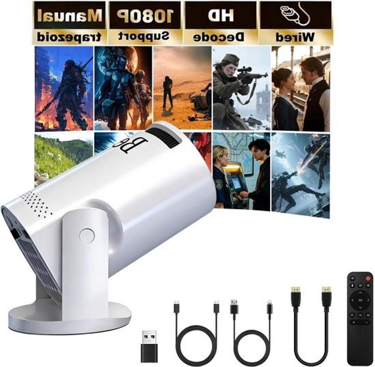 Mini Projector - Draagbare Beamer - Thuisbioscoop Creëren - 180 Graden Rotatie - 17-130 Inch Scherm - Zwart