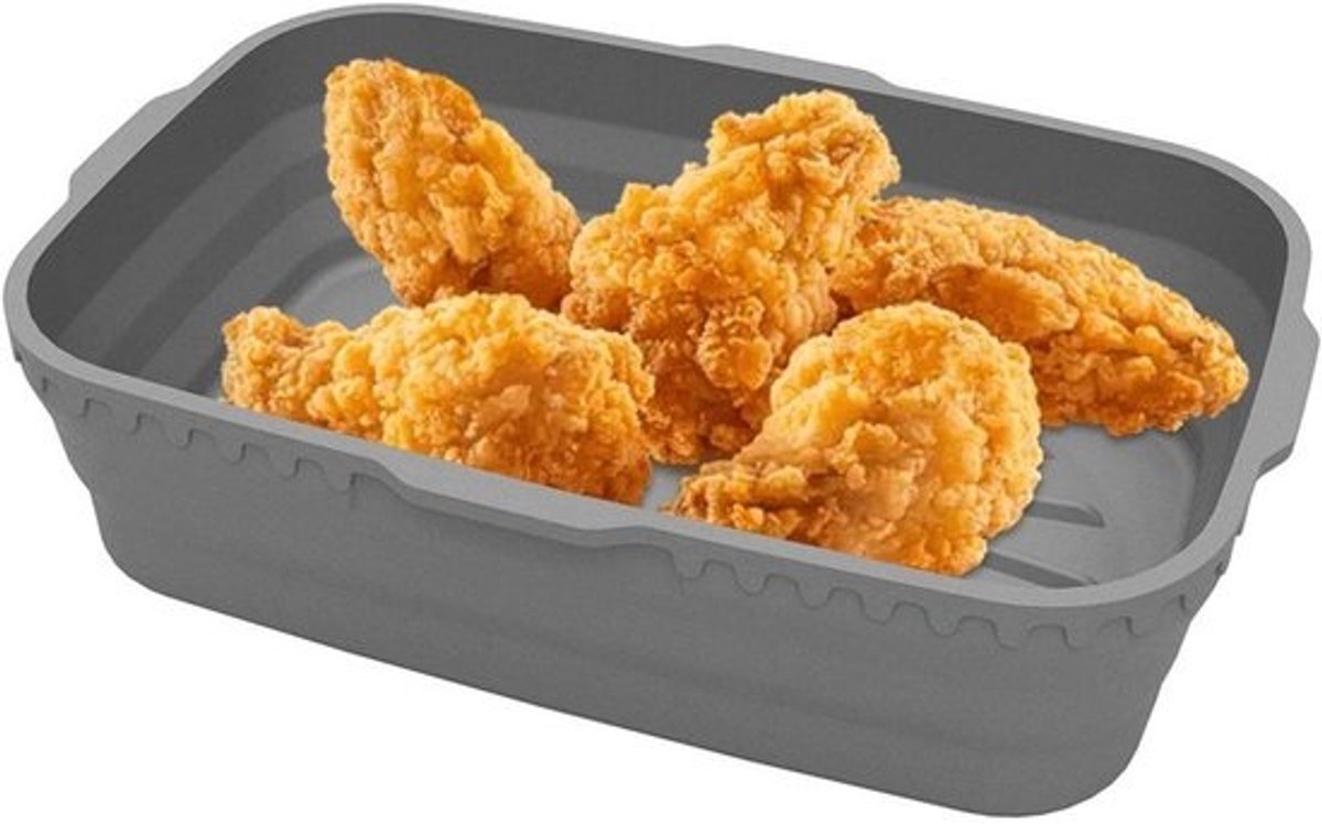 Siliconen bakplaat - Airfryer mand - Lekker koken - Opvouwbaar ontwerp - 20.8 cm vierkant - Metaalkleur