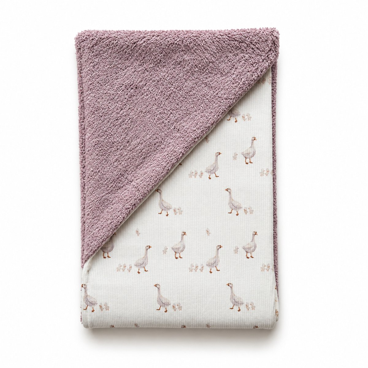 Wikkeldoek - Wikkeldeken - Omslagdoek - Badstof lichtroze - Ribstof kleine witte eendjes - 70 x 70 cm