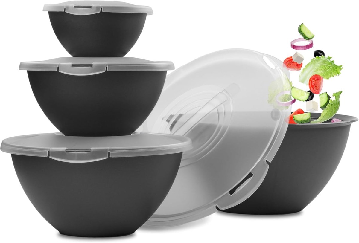 Saladekommen set, groot, met deksel, schalen 0,7-6 l