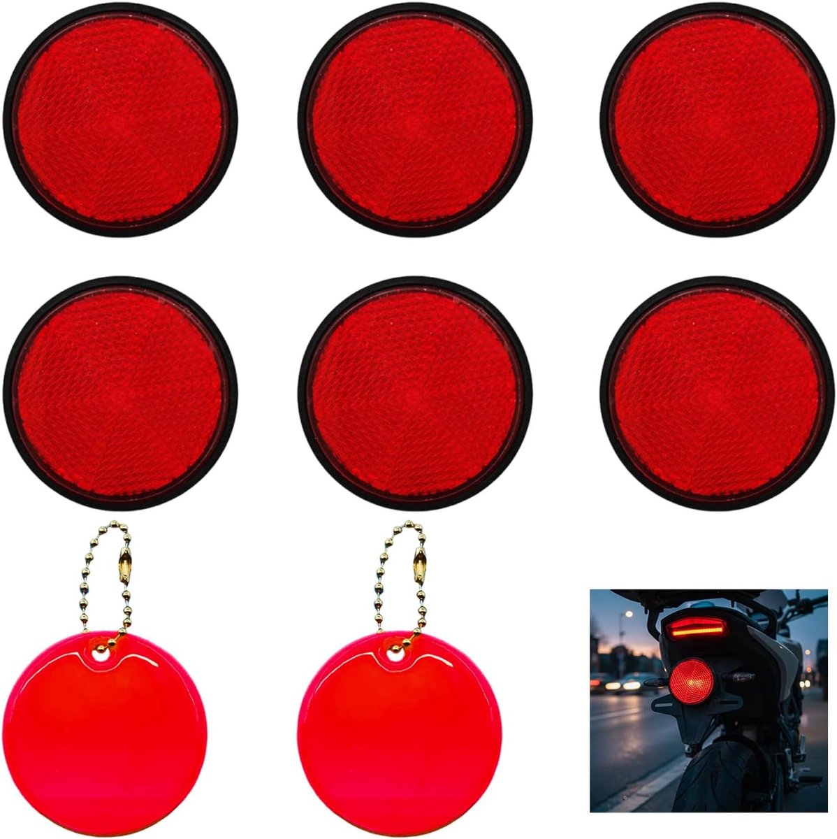 Set Auto en Aanhanger – 6 Ronde Rode Reflectoren met Schroefbevestiging + 2 Reflecterende Hangers – Cat-Eye Reflectoren voor Zijkant of Achterzijde – Voor Auto, Trailer, Vrachtwage