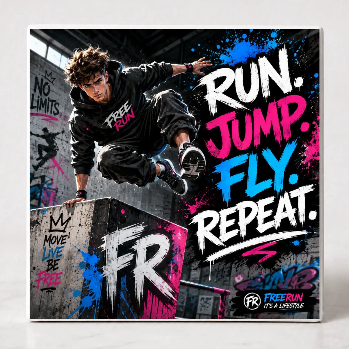Tegel spreuk Freerun Run Jump Fly