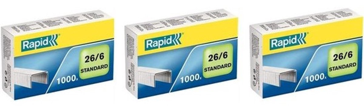 Staples 26/6 Set van 3 Pack (3000 Stuks) Verzinkt Standaard Nietjes