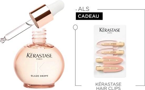 Kérastase Glaze Drops haarolie met pipet en Kérastase haarclips.