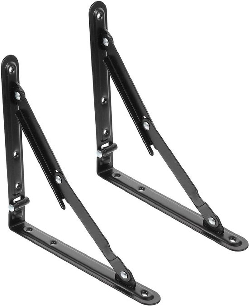 2 Stuks Zwarte Inklapbare Wandsteunen Stevige Dragers voor Opvouwbare Planken Ruimtebesparende Bevestiging voor Thuis Kantoor Garagegebruik