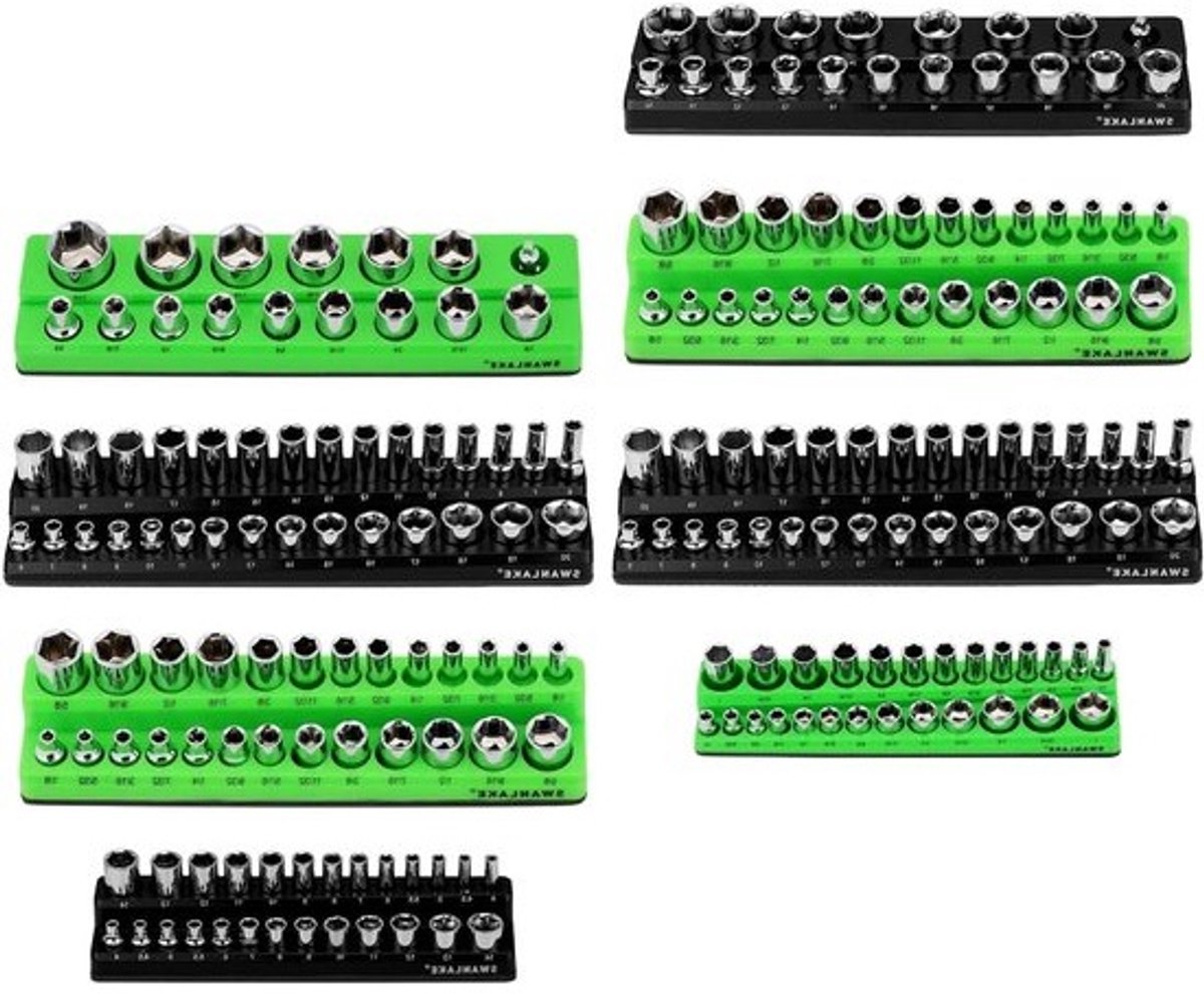 Magnetische Socket Organizer - Dop Houder Set - Gereedschap Organiseren - Sterke Magnetische Basis - 8 STKS Set - Zwart Groen