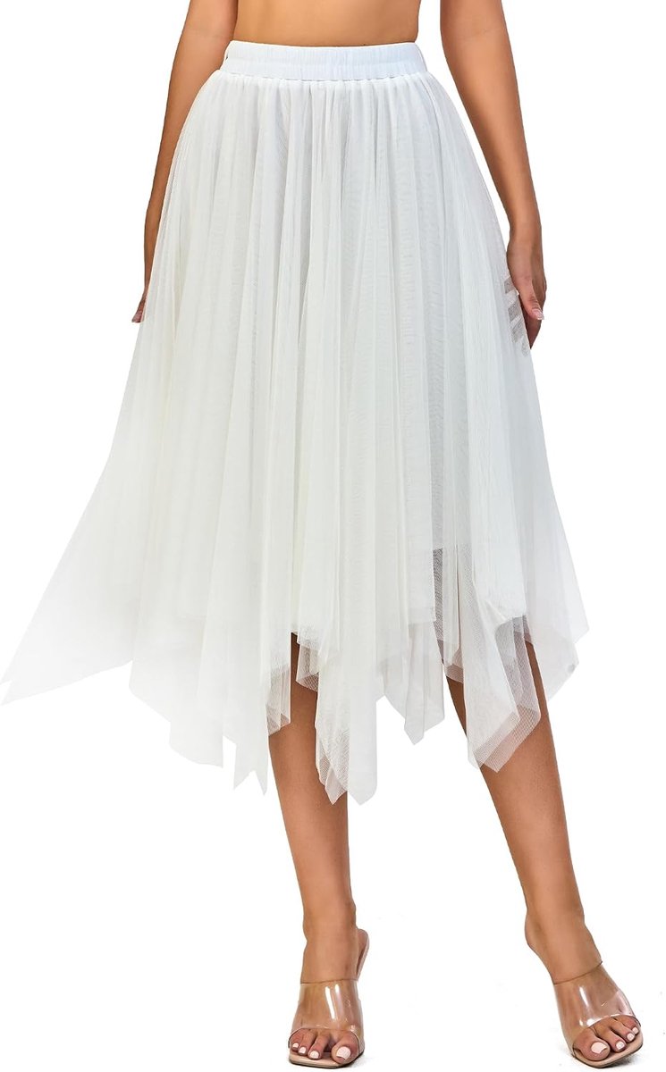 rok voor dames - Elastische lange tule rok, wit, zwart, roze, onregelmatig, voor carnavalskostuums en Halloweenkostuums
