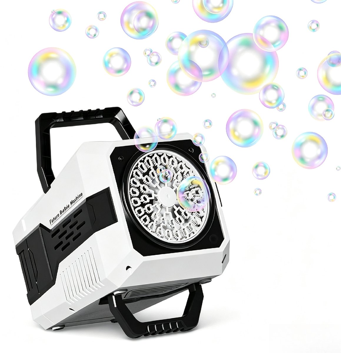 40-Hole Automatic Bubble Machine - Features LED lights, portable, powered by USB adapter or batteries - Stage Bubble Machine - Perfect for outdoor games, parties, weddings, and children’s birthday parties - Wit