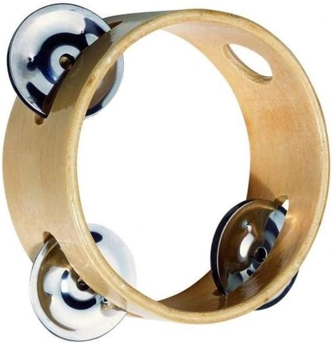 Houten tamboerijn - Muziekinstrument met klokken - Muziek maken - Robuust en stevig - 105 cm diameter - Beige