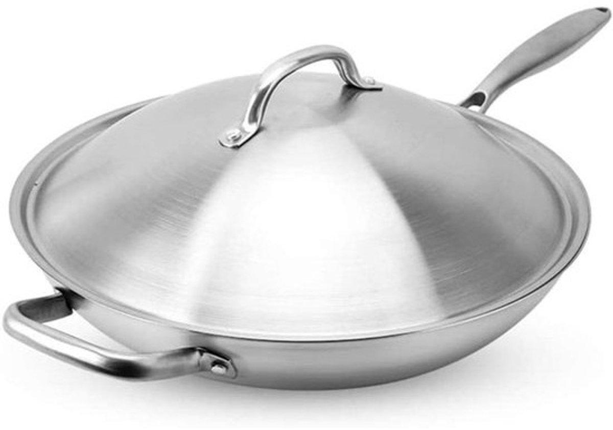 Wokpan met deksel - Roerbakpan RVS - Snel Koken - Krasvast Antiaanbaklaag - 36 cm Breed