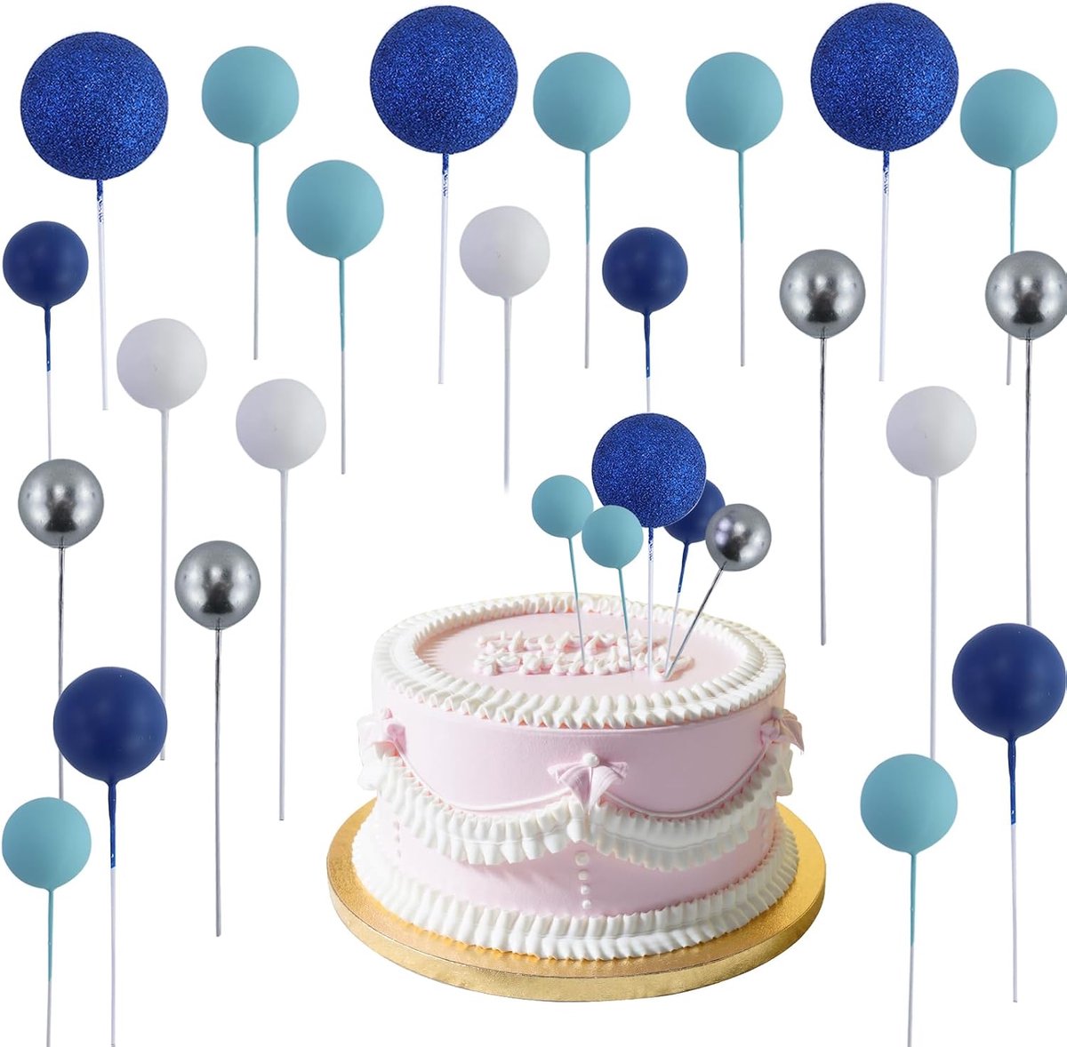 50 stuks taartdecoratie ballen, topplers, mini-ballonnen voor bruiloft, feest, babyshower, verjaardag, 2 / 2,5 / 3 / 4 cm, blauwe ballen, voor