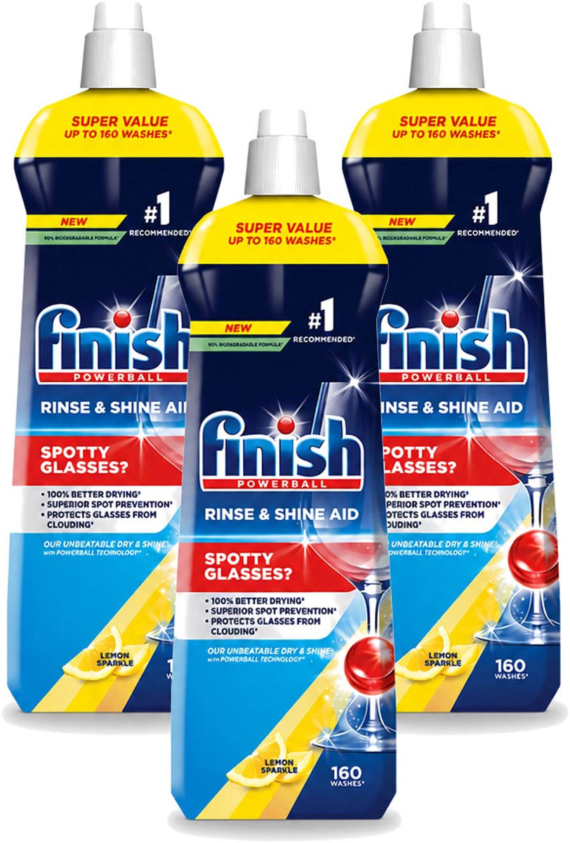 3 x Finish - Powerball - Vaatwasreiniger - Glansspoelmiddel - Perfecte Droging - Citroen - 160 Wasbeurten - Voordeelverpakking - 3 stuks