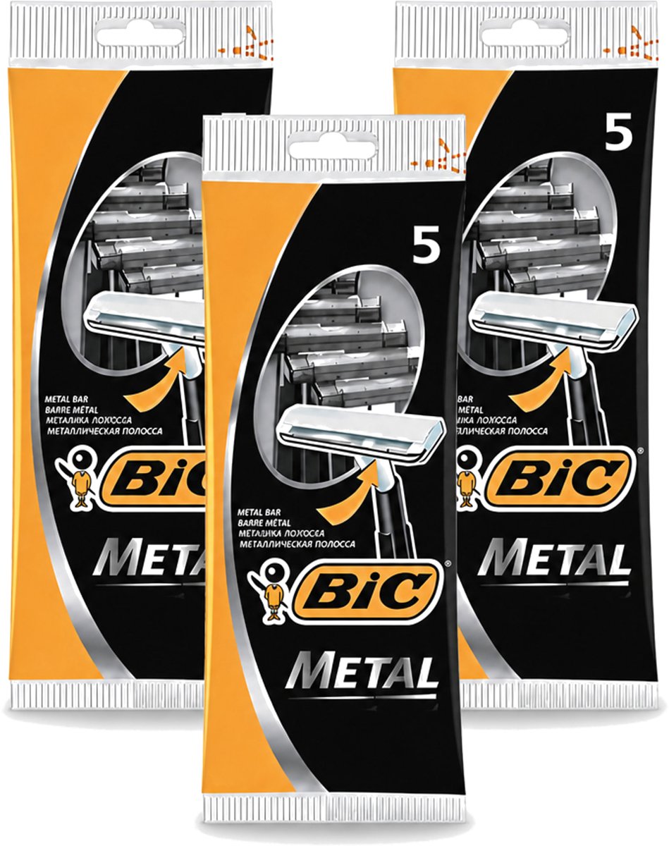 3 x Bic - Scheermesjes - Metaal - Enkel Mesje - Wegwerpmesjes - 5 Scheermesjes - Bulkverpakking - 3 stuks