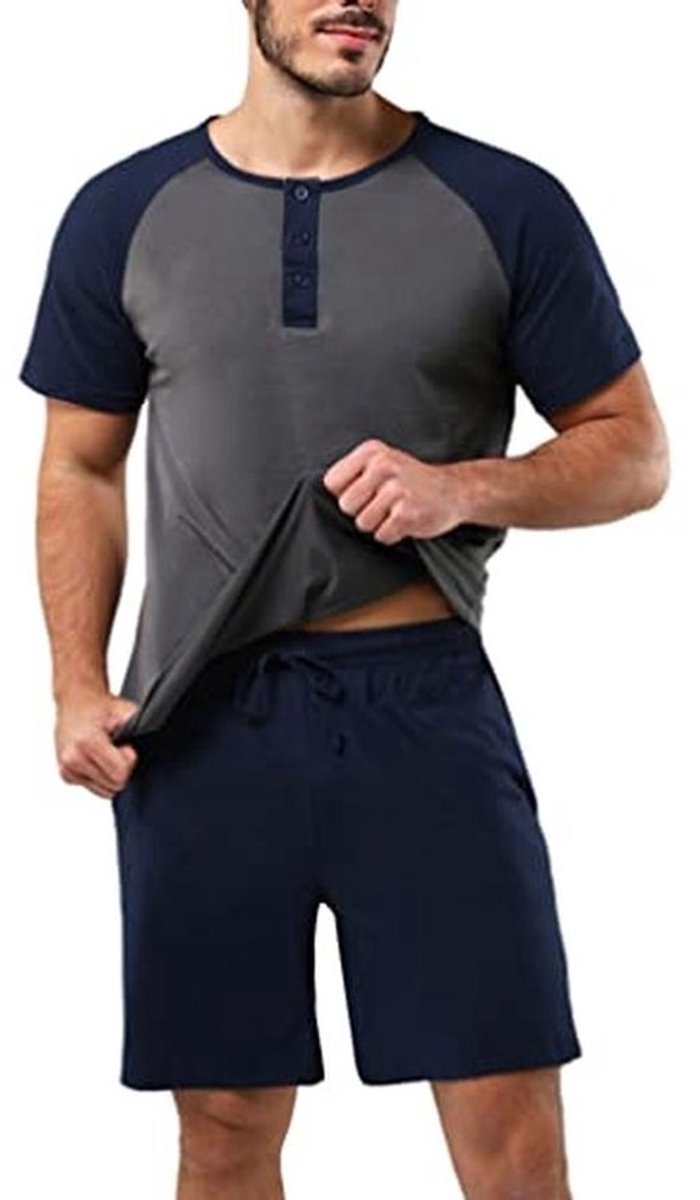 Herenpyjama Korte Mouwen Katoen Set met T-shirt en Broek voor Loungewear