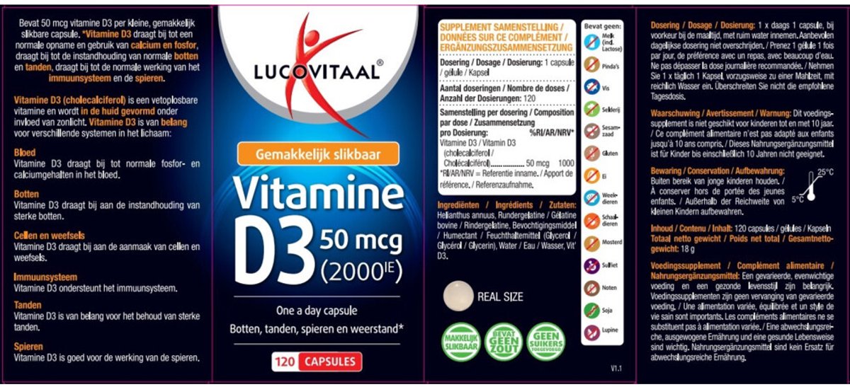 Lucovitaal Vitamine D3 50mcg 2000IE 120 softgels