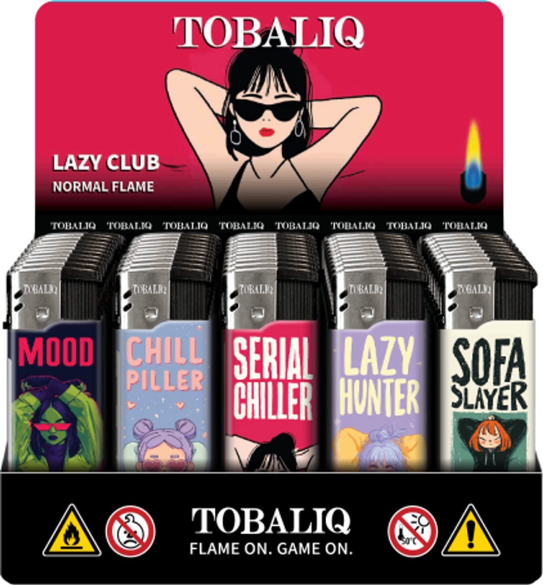 Elektronische aansteker hervulbaar - Design Lazy Club - Display 50 stuks - wegwerpaansteker - electronic lighter - klik aanstekers