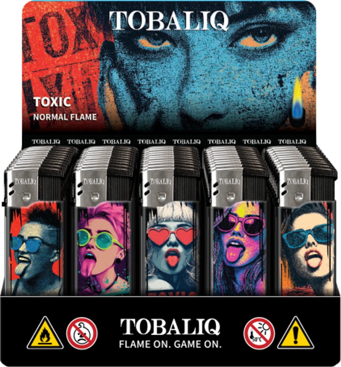 Elektronische aansteker hervulbaar - Design Toxic - Display 50 stuks - wegwerpaansteker - electronic lighter - klik aanstekers