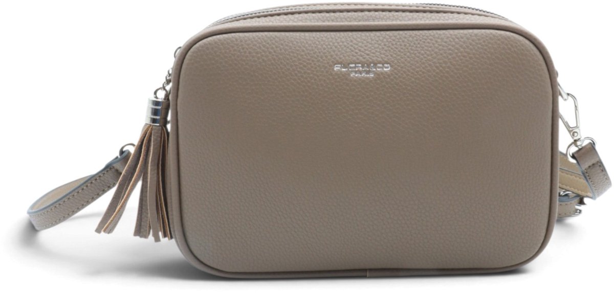 Flora&Co - KAEL - zacht generfd imitatieleer - crossbody handtas dames- 2 vakken met rits - lange instelbare riem - taupe