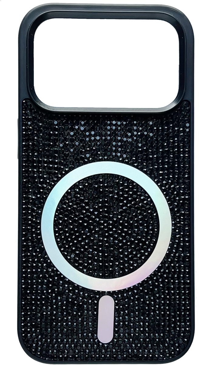 Casemania Hoesje Geschikt voor Apple iPhone 18 Pro - Zwart - Diamant Glitter Backcover Geschikt voor MagSafe - Draadloos Oplaadbare Telefoonhoesje