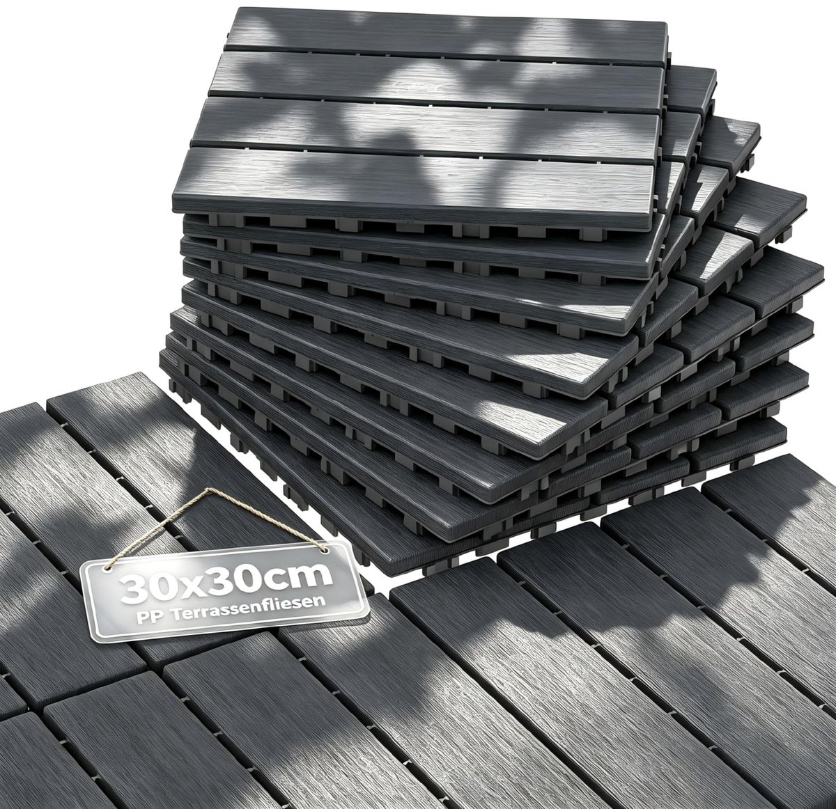 vloertegels, strepenpatroon, 30 x 30 cm, weerbestendige klikvloerplaten voor buiten, waterdicht, uv-bestendig, onderhoudsvriendelijk, terrasvloer voor balkon, tuin, binnenplaats, 1