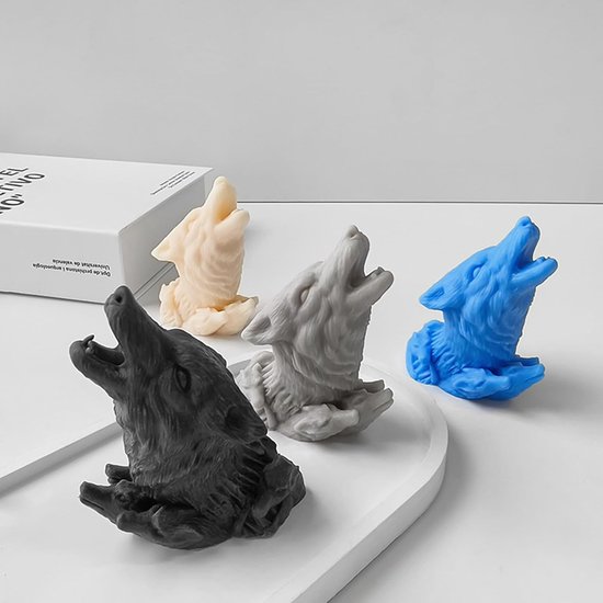 Wolf Kaarsvorm, siliconen, 3D-wolven, siliconen vorm voor fondant, sojawas, kaarsen, epoxyhars, zeep, gips, handwerk (B) — afbeelding 5