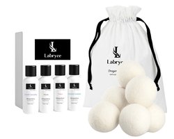 Drogerballen Wol Labryce - 6 Stuks + Wasparfum Proefpakket 4 x 30 ml
