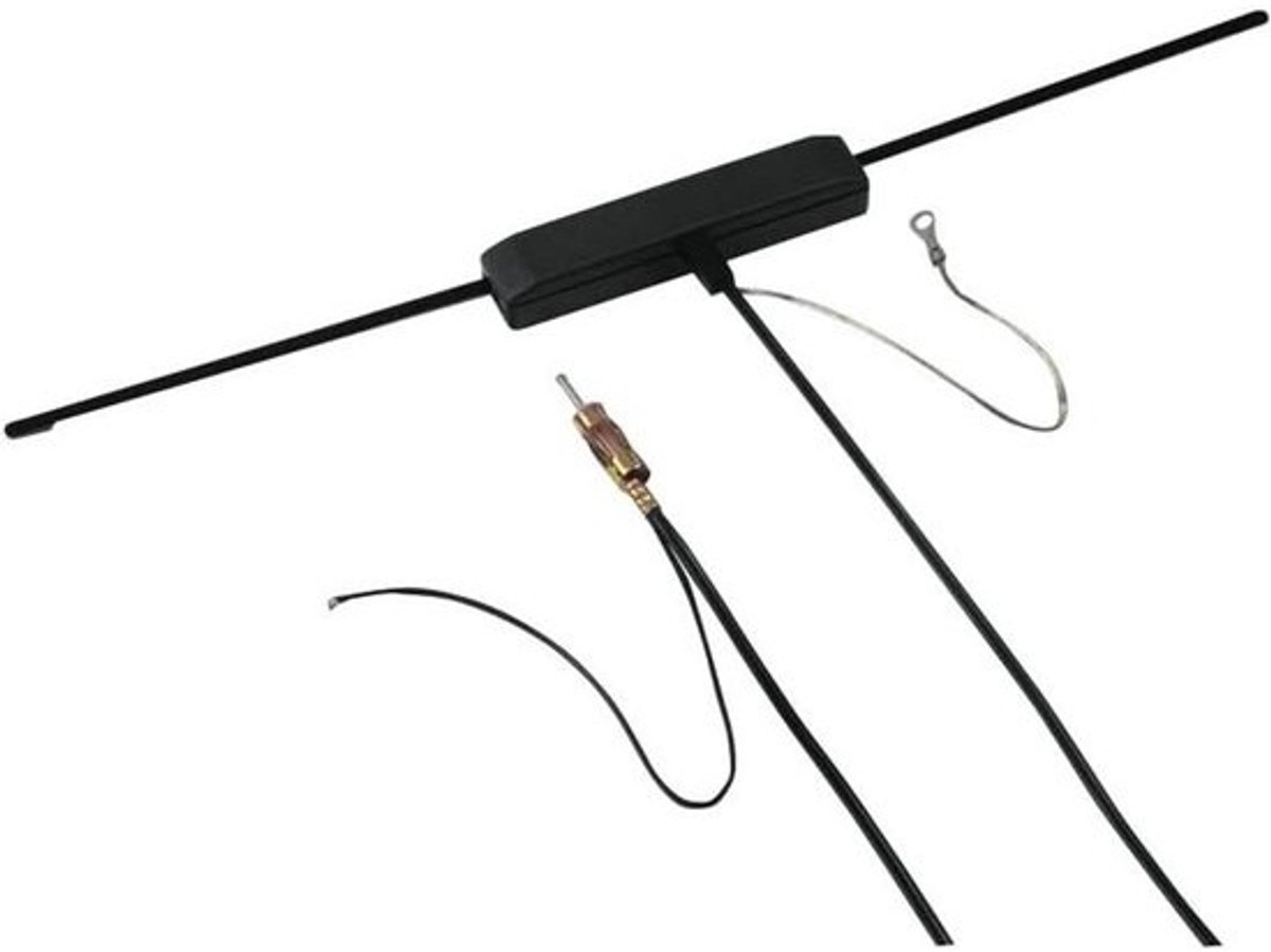 Elektronische Antenne - FM Ontvangst - Auto Radio - Interne Voorruit Montage - 2m Kabel - Zwart